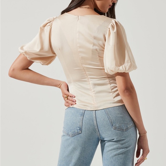 (AA4) AS­TR the La­bel Deep-V Bal­loon Sleeve Top, Size XL, NWT - Picture 5 of 14